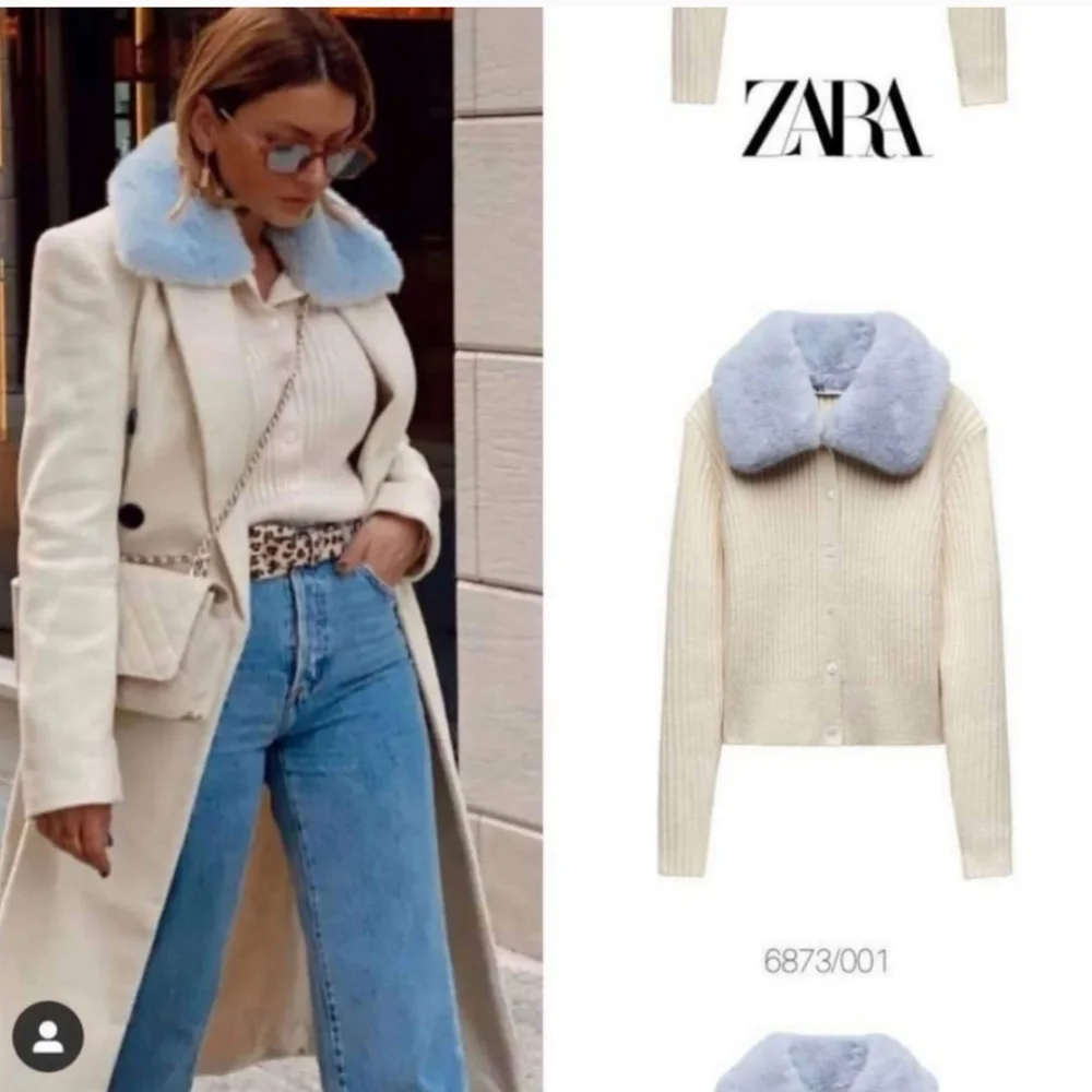 Zara Faux Fur Lapel Collar Knit Cardigan - Picture 4 of 16